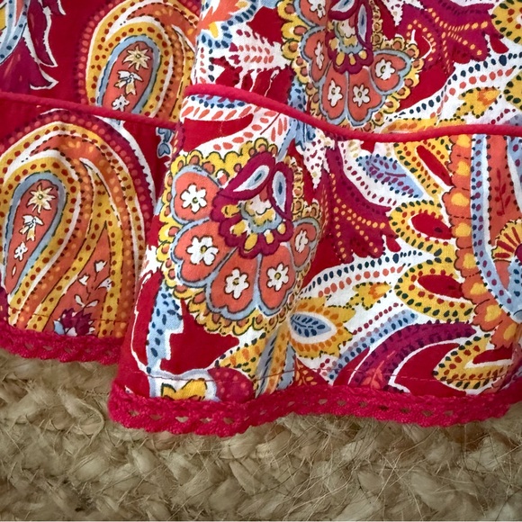 Pappagallo Size 12 Red Pleated Paisley Cotton Skirt - Picture 5 of 5